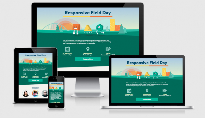 Responsive Field Day seen in 4 viewports