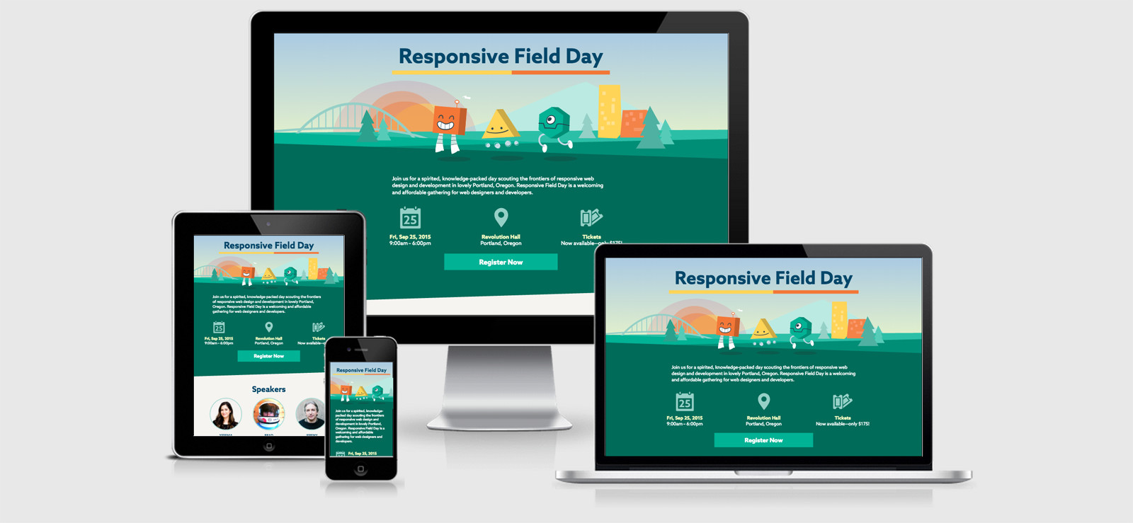 Responsive Field Day seen in 4 viewports