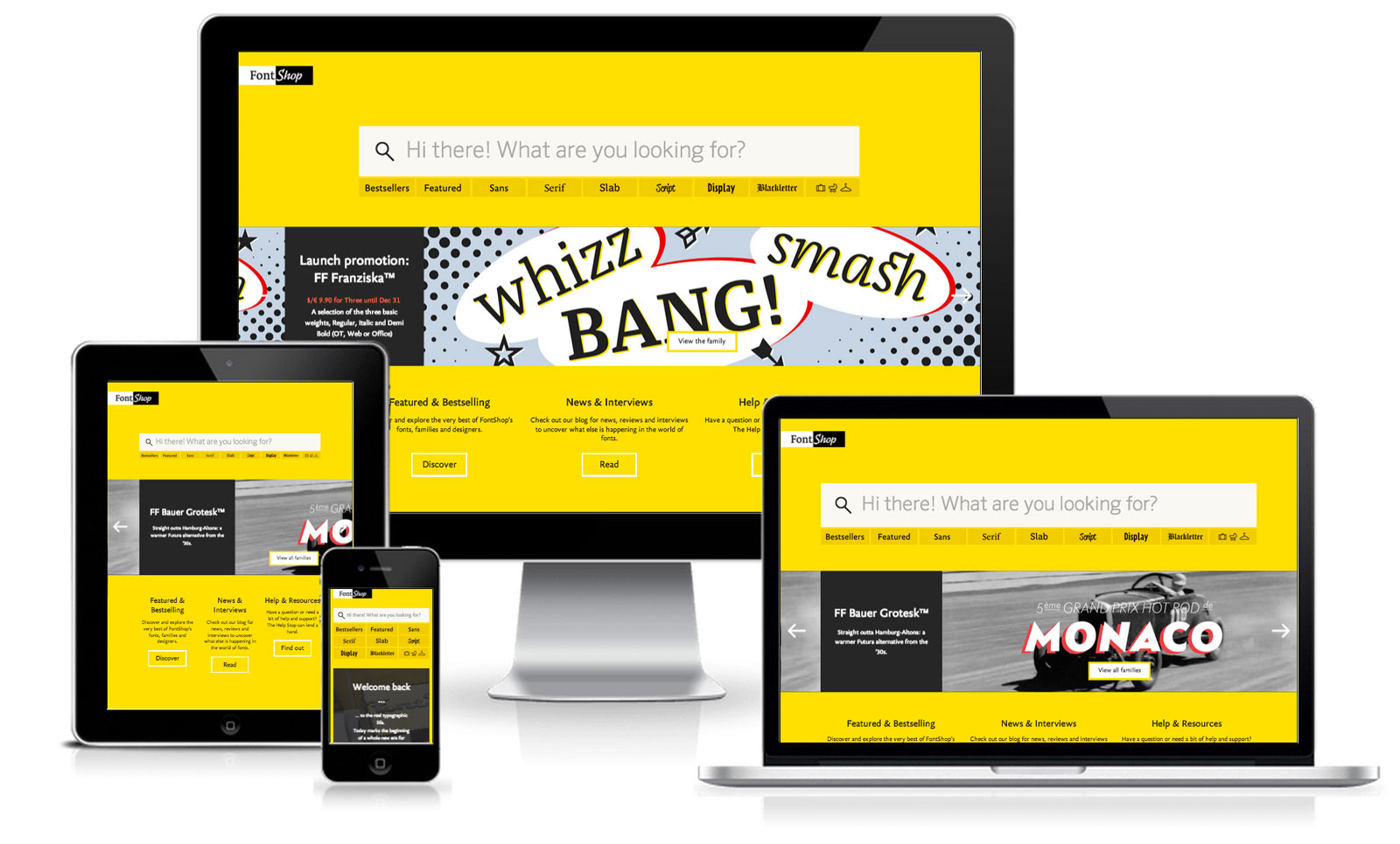 Fontshop responsive site across 4 devices