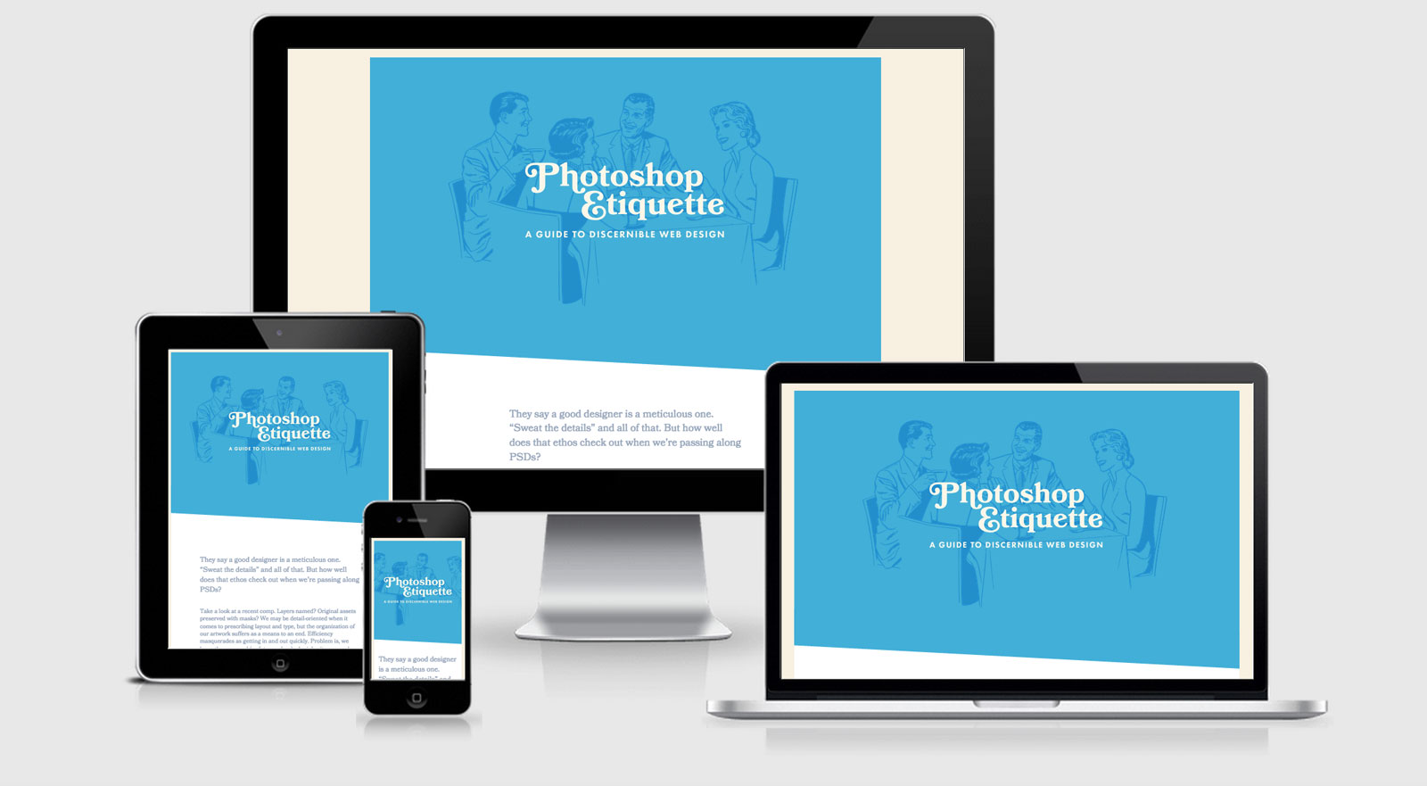 Photoshop Etiquette shown across four responsive viewports